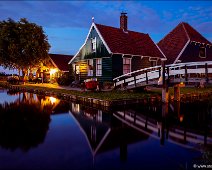 Zaanse Schans De Haal Evening view of De Haal building and bridge at the canal in Zaanse Schans, Netherlands.