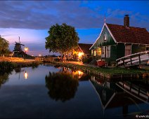 Zaanse Schans De Haal II Evening view of De Haal building and bridge at the canal in Zaanse Schans, Netherlands.