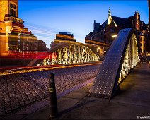 Neuerwegsbrücke Speicherstadt Hamburg The Neuerwegsbridge in the famous Speicherstadt Hamburg at dawn, Unesco World Heritage