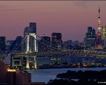 Rainbow Bridge Tokyo Tower At Sunset